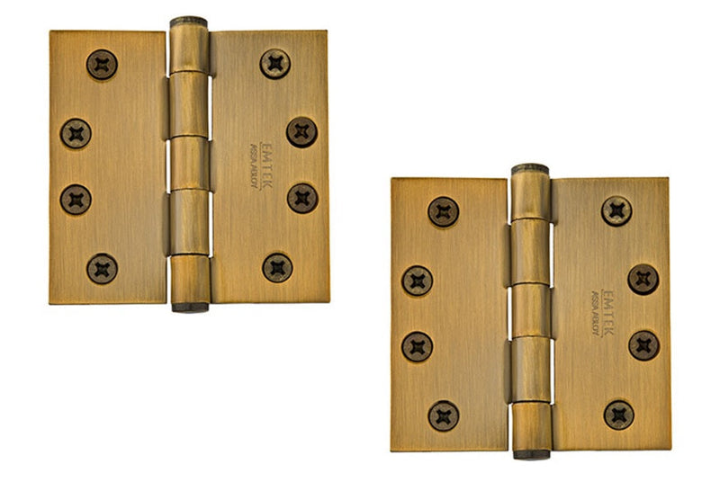 Emtek Heavy Duty Steel Plain Bearing Hinge, 4" x 4" with Square Corners in French Antique finish