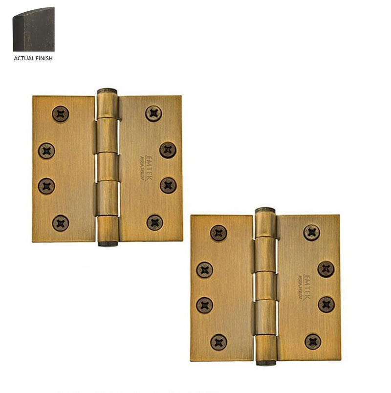 Emtek Heavy Duty Steel Plain Bearing Hinge, 4" x 4" with Square Corners in Medium Bronze Patina finish