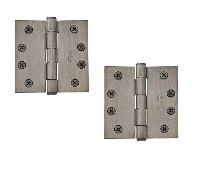 Emtek Heavy Duty Steel Plain Bearing Hinge, 4" x 4" with Square Corners in Pewter finish