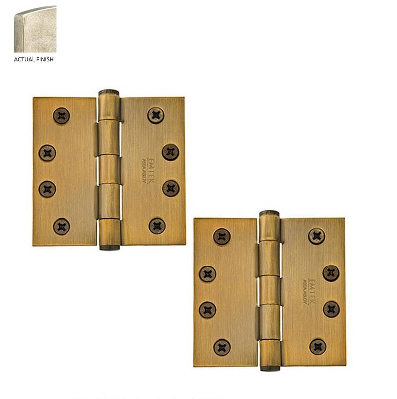 Emtek Heavy Duty Steel Plain Bearing Hinge, 4" x 4" with Square Corners in Tumbled White Bronze finish