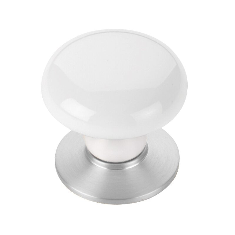 The Emtek Ice White Porcelain Cabinet Knob in Polished Chrome finish