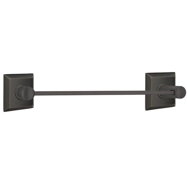 Emtek Modern Brass Towel Bar (24" Wide) With Quincy Rosette in Oil Rubbed Bronze finish