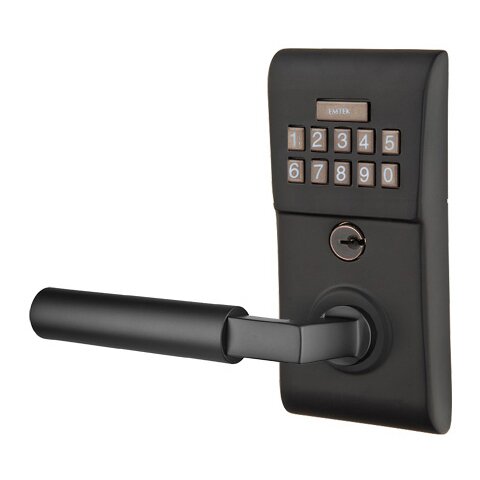 Emtek Modern Electronic Keypad Leverset with Left Handed Hercules Lever in Flat Black finish