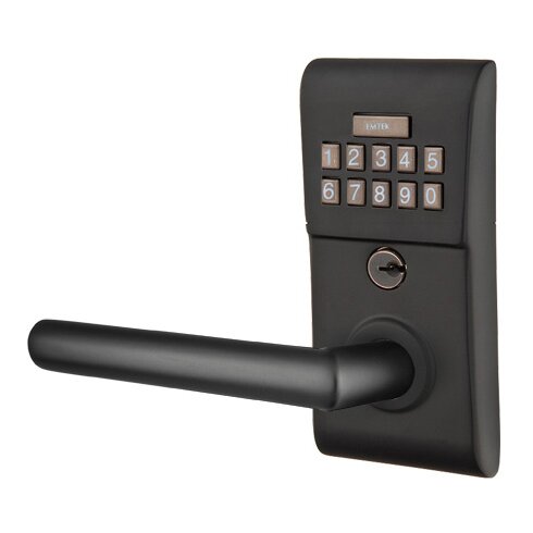 Emtek Modern Electronic Keypad Leverset with Left Handed Stuttgart Lever in Flat Black finish