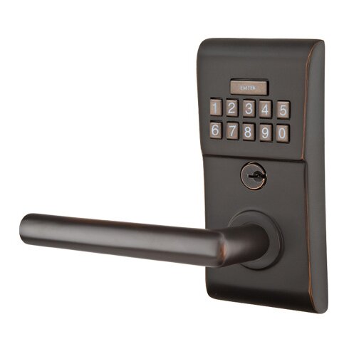 Emtek Modern Electronic Keypad Leverset with Left Handed Stuttgart Lever in Oil Rubbed Bronze finish