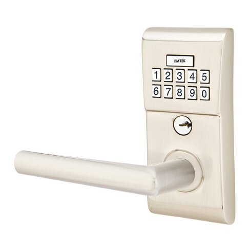 Emtek Modern Electronic Keypad Leverset with Left Handed Stuttgart Lever in Satin Nickel finish