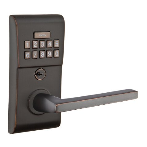 Emtek Modern Electronic Keypad Leverset with Right Handed Helios Lever in Oil Rubbed Bronze finish