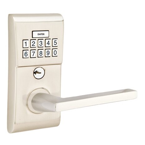 Emtek Modern Electronic Keypad Leverset with Right Handed Helios Lever in Satin Nickel finish