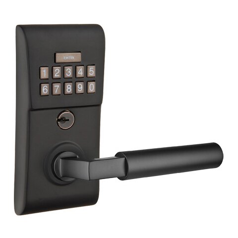 Emtek Modern Electronic Keypad Leverset with Right Handed Hercules Lever in Flat Black finish