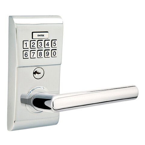 Emtek Modern Electronic Keypad Leverset with Right Handed Stuttgart Lever in Polished Chrome finish