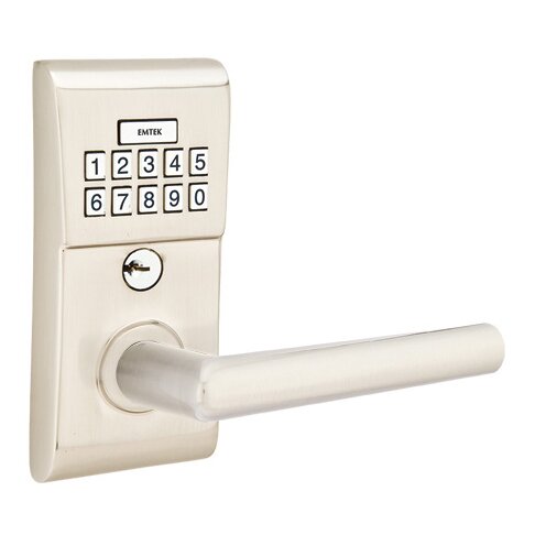 Emtek Modern Electronic Keypad Leverset with Right Handed Stuttgart Lever in Satin Nickel finish