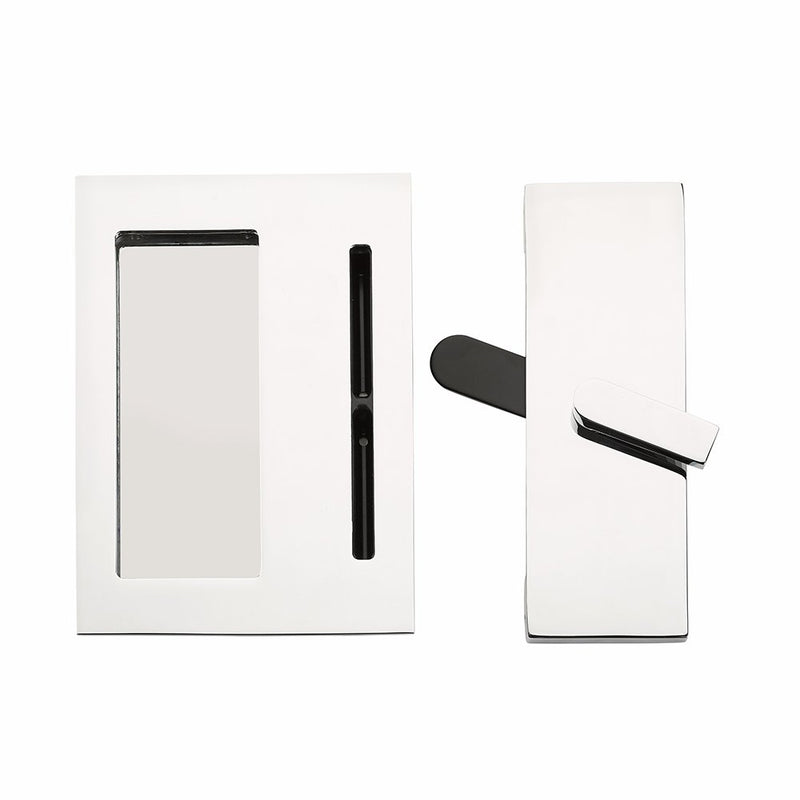 Emtek Modern Rectangular Barn Door Privacy Lock and Flush Pull with Integrated Strike in Polished Chrome finish