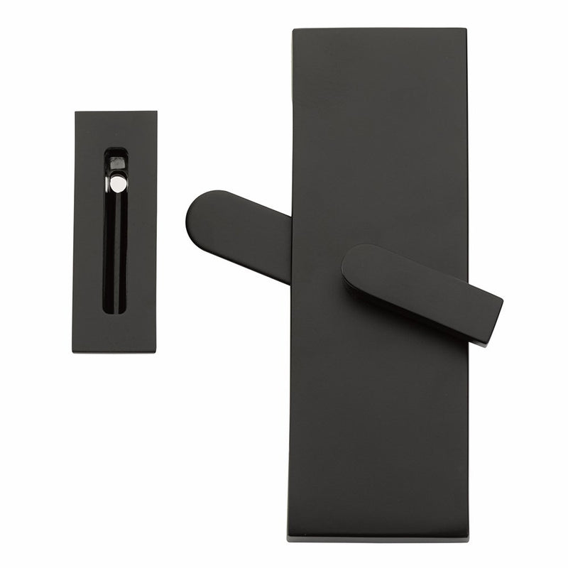 Emtek Modern Rectangular Barn Door Privacy Lock with Strike in Flat Black finish