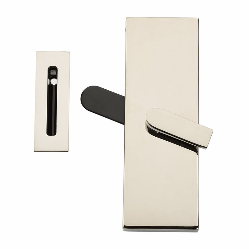 Emtek Modern Rectangular Barn Door Privacy Lock with Strike in Lifetime Polished Nickel finish