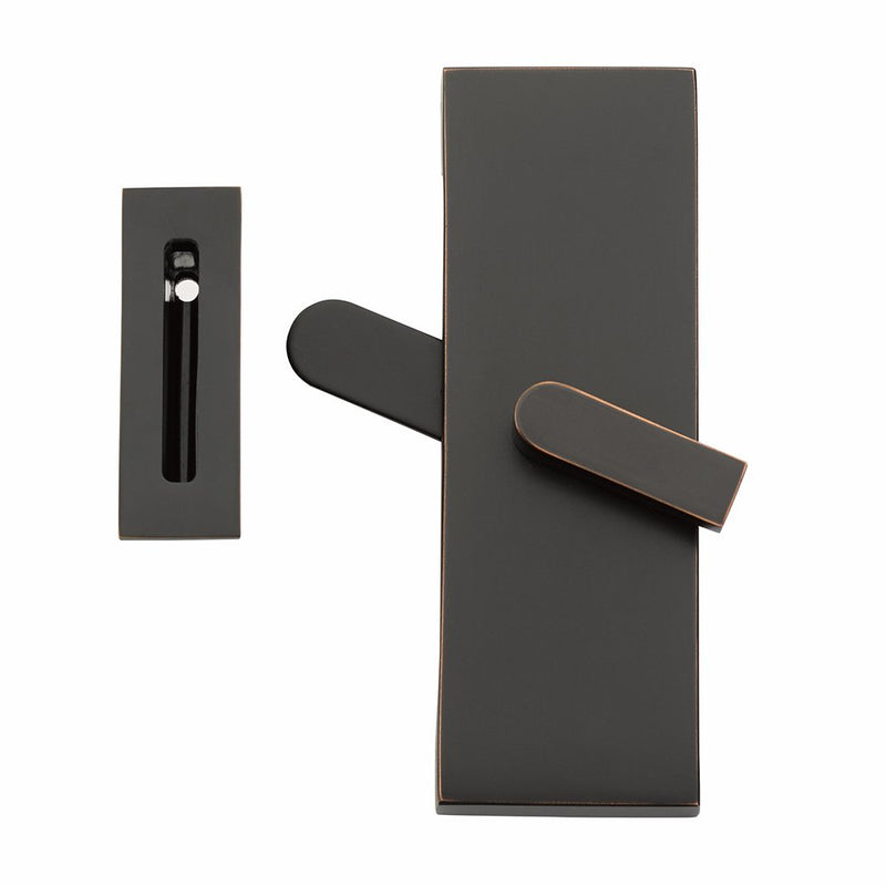 Emtek Modern Rectangular Barn Door Privacy Lock with Strike in Oil Rubbed Bronze finish