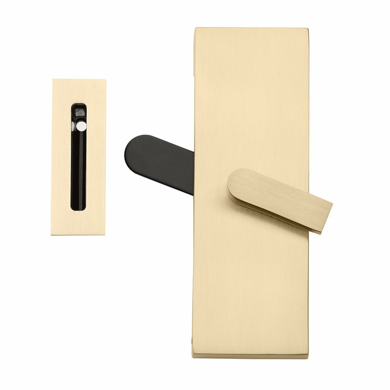 Emtek Modern Rectangular Barn Door Privacy Lock with Strike in Satin Brass finish