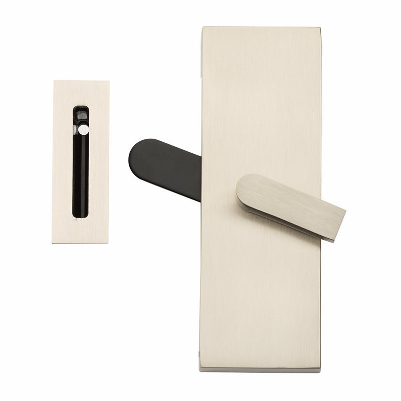 Emtek Modern Rectangular Barn Door Privacy Lock with Strike in Satin Nickel finish