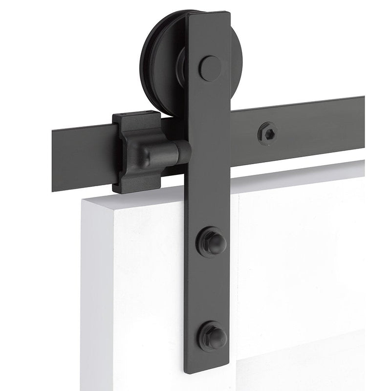 Emtek Modern Rectangular Face Mount Hanger 5' Track with Solid Wheel & Classic Fastener in Flat Black finish