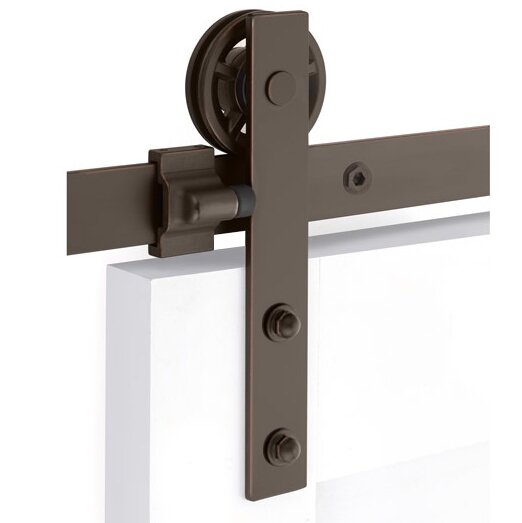 Emtek Modern Rectangular Face Mount Hanger 5' Track with Spoked Wheel & Classic Fastener in Oil Rubbed Bronze finish