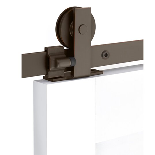 Emtek Modern Rectangular Top Mount Hanger 5' Track with Solid Wheel & Classic Fastener in Oil Rubbed Bronze finish