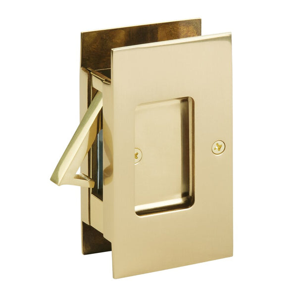 Emtek Passage Modern Rectangular Pocket Door Lock in Polished Brass finish
