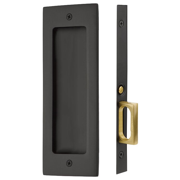 The Emtek Passage Modern Rectangular Pocket Door Mortise Lock in Flat Black finish