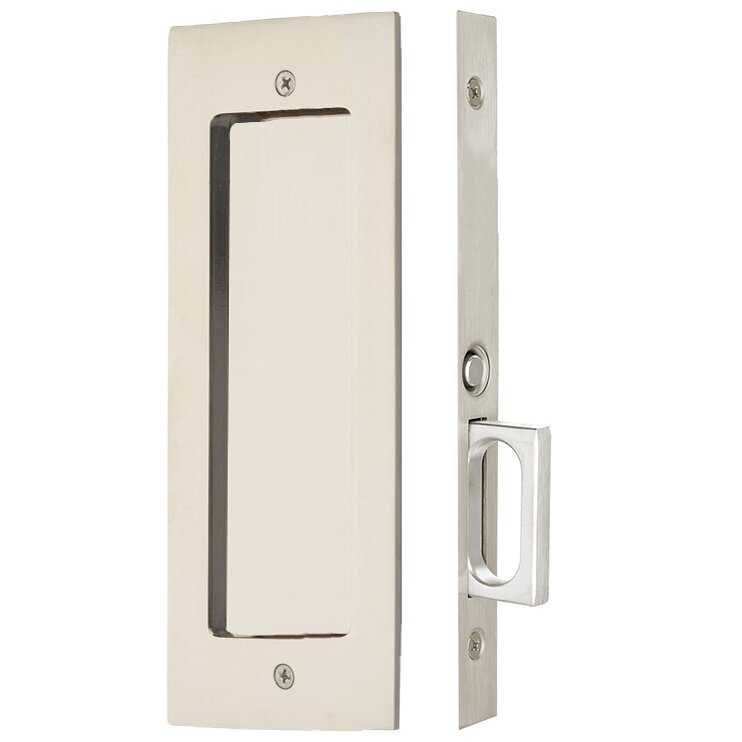 Emtek Passage Modern Rectangular Pocket Door Mortise Lock in Lifetime Polished Nickel finish
