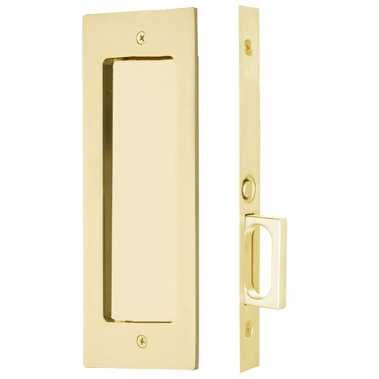 Emtek Passage Modern Rectangular Pocket Door Mortise Lock in Polished Brass finish