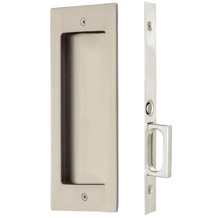 Emtek Passage Modern Rectangular Pocket Door Mortise Lock in Satin Nickel finish