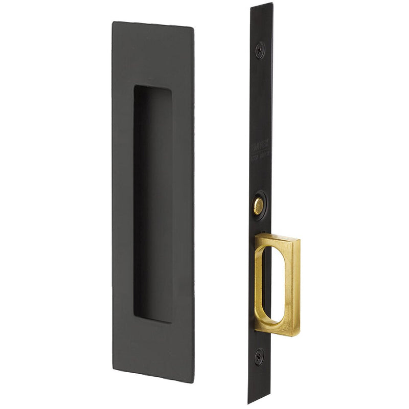 Emtek Passage Narrow Modern Rectangular Pocket Door Mortise Lock in Flat Black finish