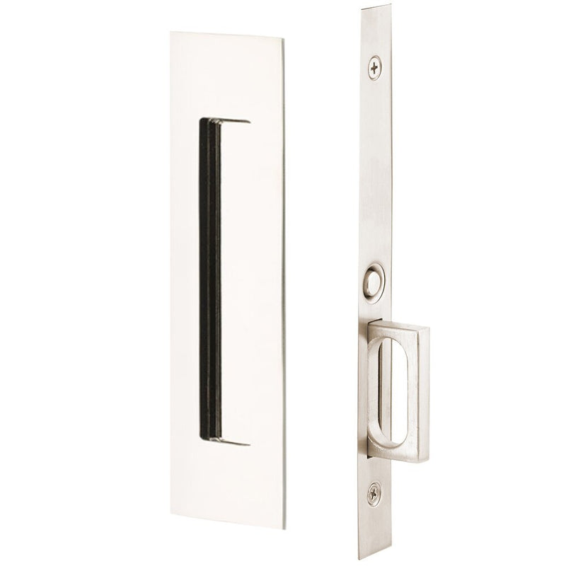 Emtek Passage Narrow Modern Rectangular Pocket Door Mortise Lock in Lifetime Polished Nickel finish