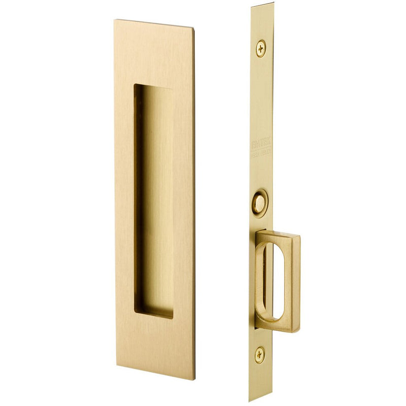 Emtek Passage Narrow Modern Rectangular Pocket Door Mortise Lock in Satin Brass finish