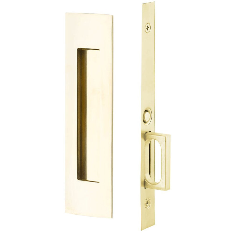 Emtek Passage Narrow Modern Rectangular Pocket Door Mortise Lock in Unlacquered Brass finish