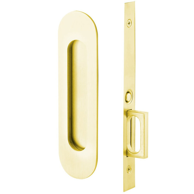 Emtek Passage Narrow Oval Pocket Door Mortise Lock in Unlacquered Brass finish