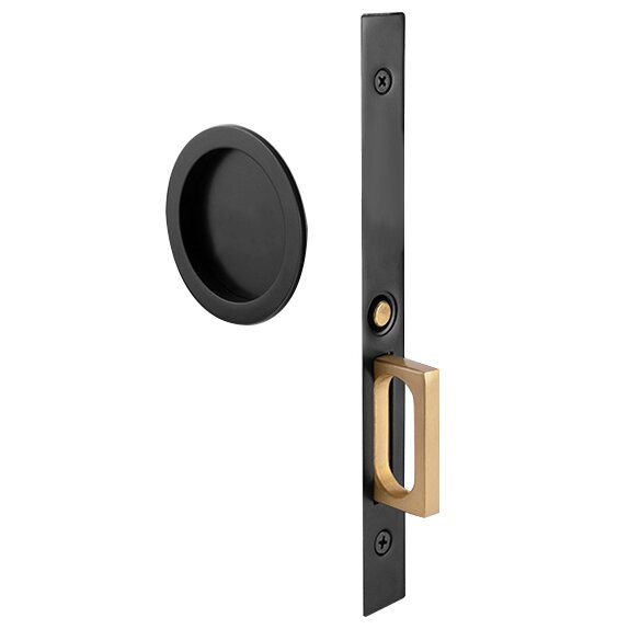 Emtek Passage Pocket Door Mortise Lock in Round Style (2 3/4 diameter) in Flat Black finish