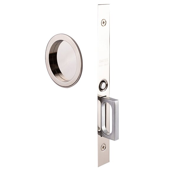 Emtek Passage Pocket Door Mortise Lock in Round Style (2 3/4 diameter) in Lifetime Polished Nickel finish