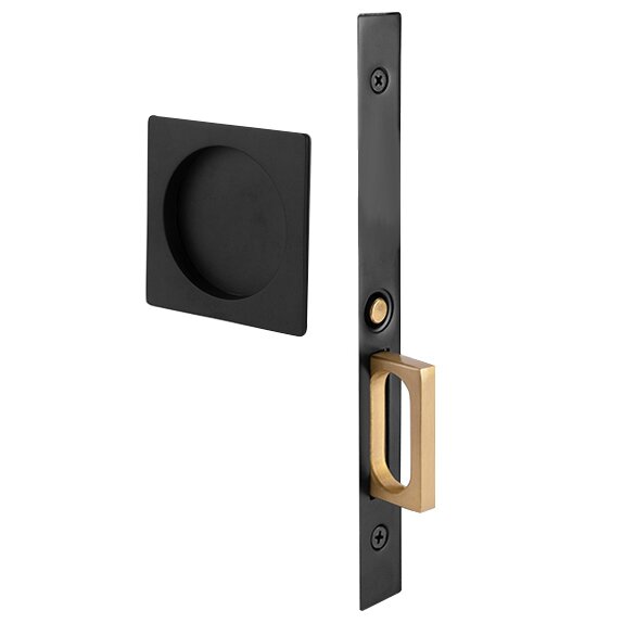 Emtek Passage Pocket Door Mortise Lock in Square Style (2 3/4 x 2 3/4) in Flat Black finish