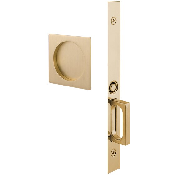 Emtek Passage Pocket Door Mortise Lock in Square Style (2 3/4 x 2 3/4) in Satin Brass finish
