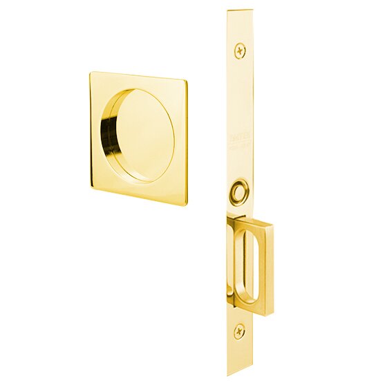 Emtek Passage Pocket Door Mortise Lock in Square Style (2 3/4 x 2 3/4) in Unlacquered Brass finish