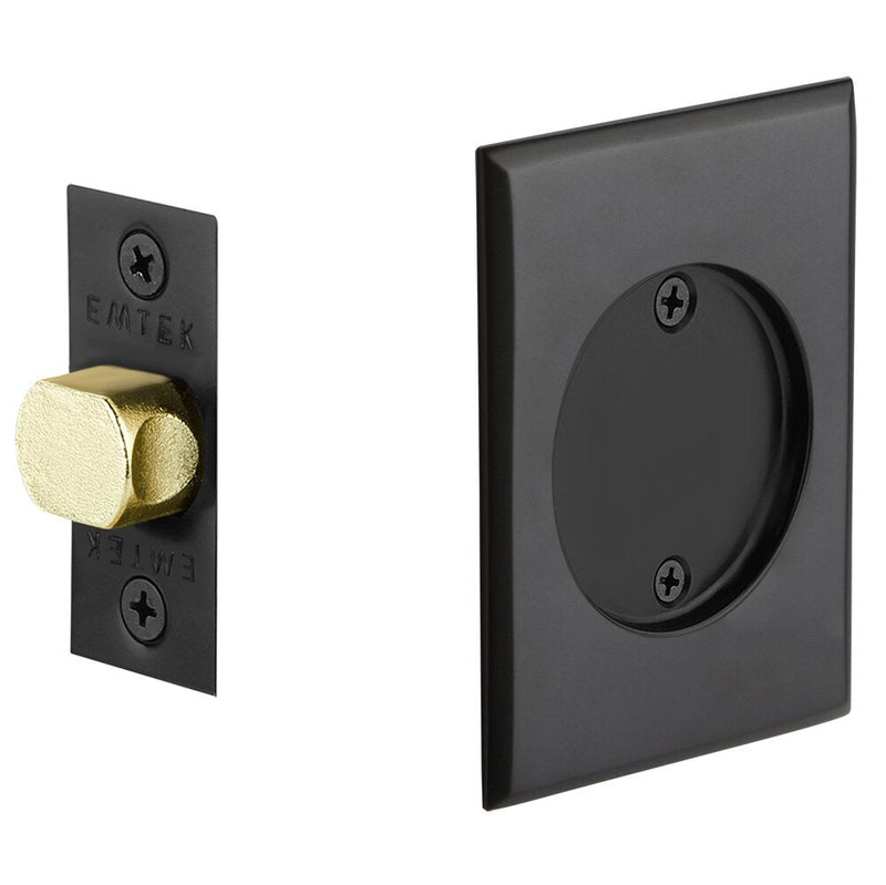 Emtek Passage Rectangular Pocket Door Tubular Lock in Flat Black finish