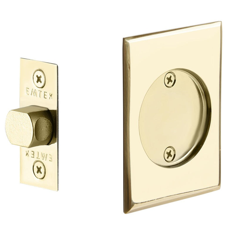Emtek Passage Rectangular Pocket Door Tubular Lock in Polished Brass finish
