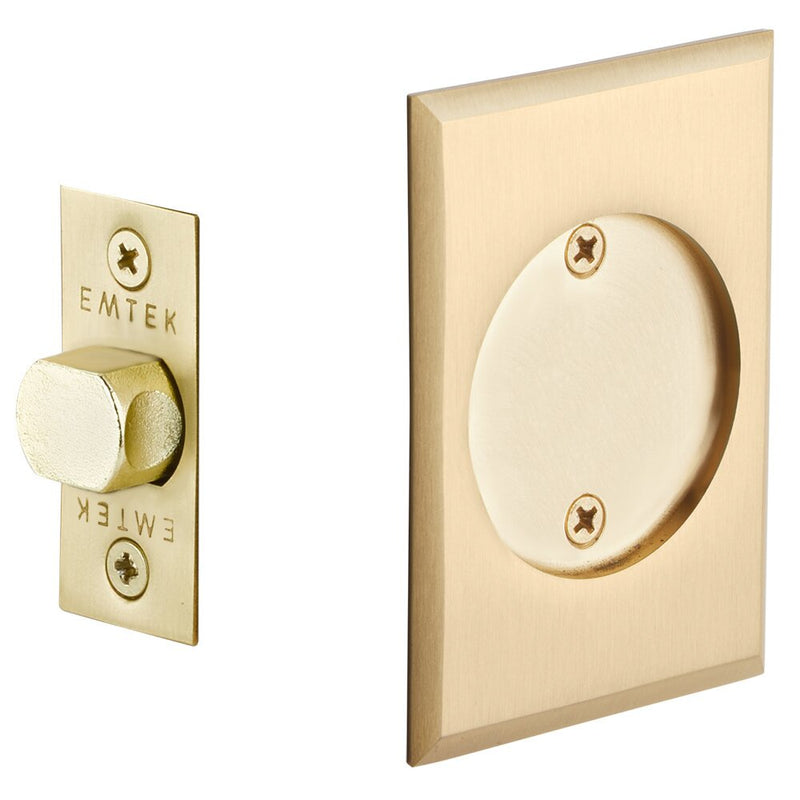 Emtek Passage Rectangular Pocket Door Tubular Lock in Satin Brass finish
