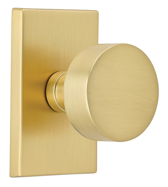 Emtek Passage Round Knob With Modern Rectangular Rosette in Satin Brass finish