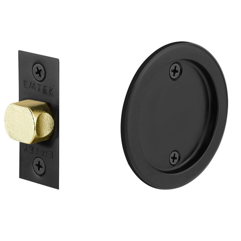 Emtek Passage Round Pocket Door Tubular Lock in Flat Black finish
