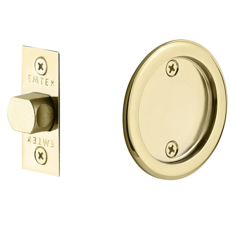 Emtek Passage Round Pocket Door Tubular Lock in Polished Brass finish
