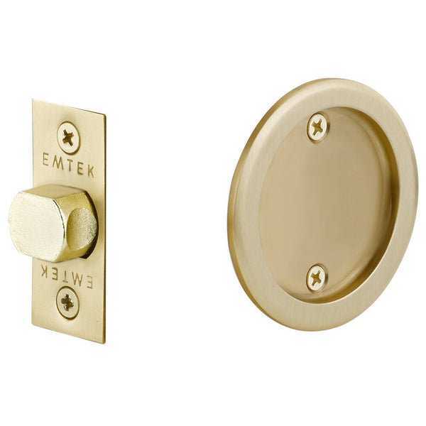 Emtek Passage Round Pocket Door Tubular Lock in Satin Brass finish