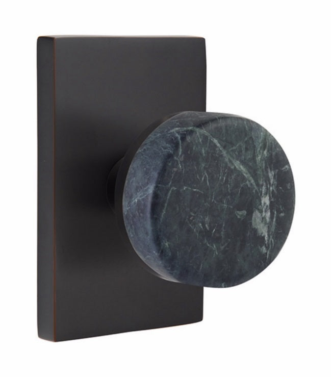 Emtek Passage Select Conical Green Marble Knobset with Modern Rectangular Rosette in Oil Rubbed Bronze finish
