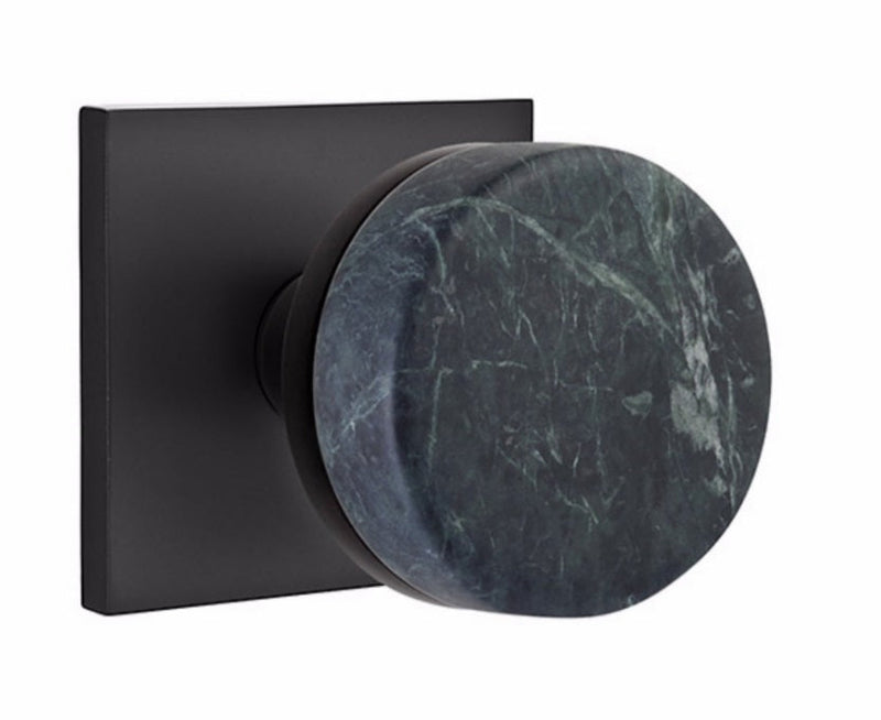 Emtek Passage Select Conical Green Marble Knobset with Square Rosette in Flat Black finish