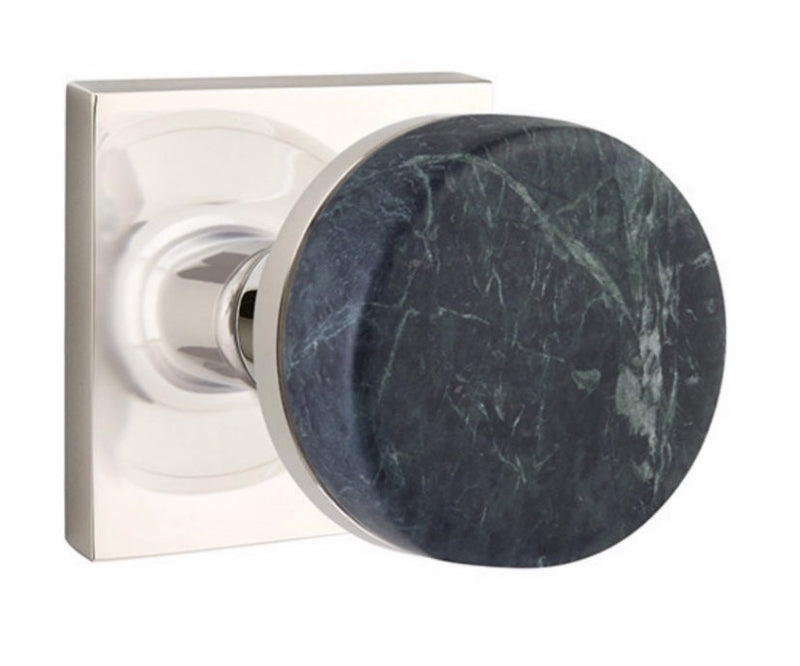 Emtek Passage Select Conical Green Marble Knobset with Square Rosette in Polished Nickel finish