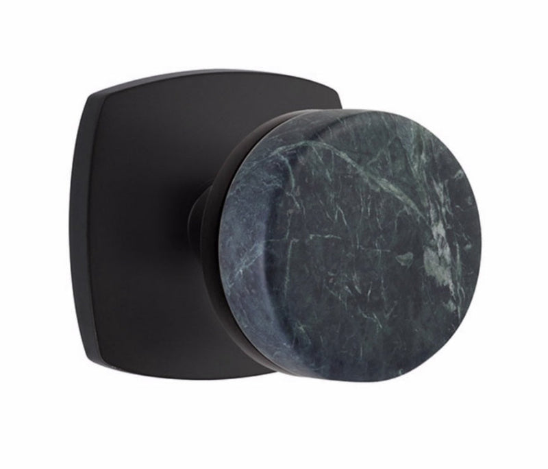 Emtek Passage Select Conical Green Marble Knobset with Urban Modern Rosette in Flat Black finish
